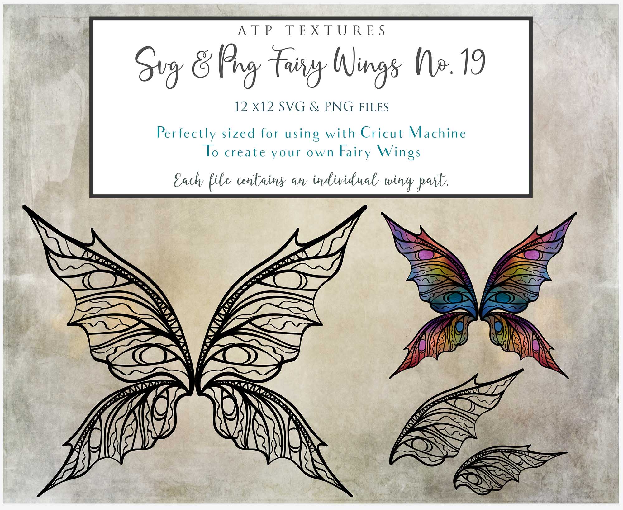 SVG & PNG Fairy Wing files for Cricut or Silhouette Cameo Cutting Machine. To create wearable fairy wings, in adult or children sizes.  Use this clipart design for Halloween Costumes, Fantasy or Cosplay or photography. These are Individual Wing Pieces, for you to cut and assemble. This is a digital product.